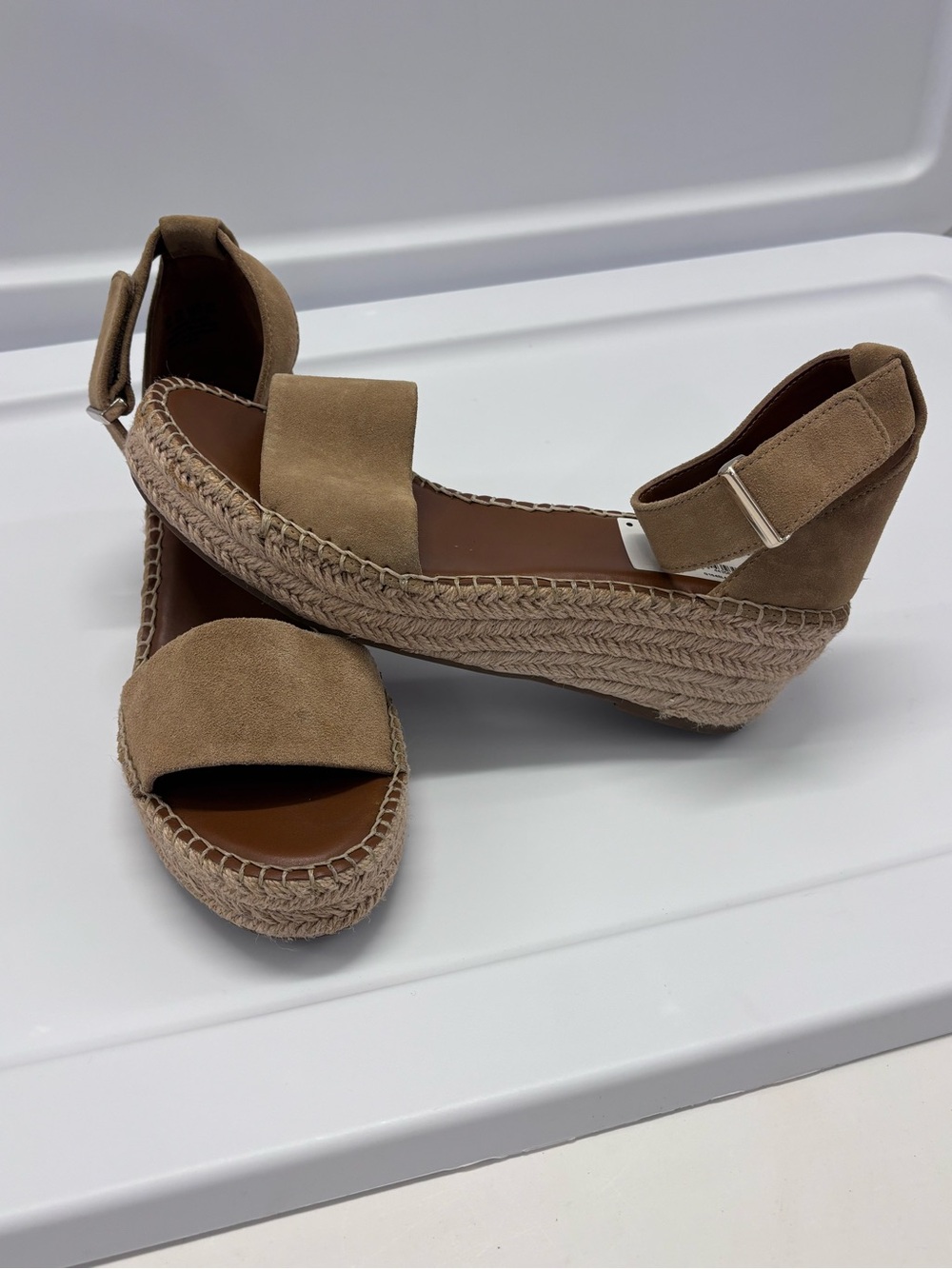 Franco Sarto Beige Suede Espadrille Wedge Sandals Ankle Strap Buckle 8